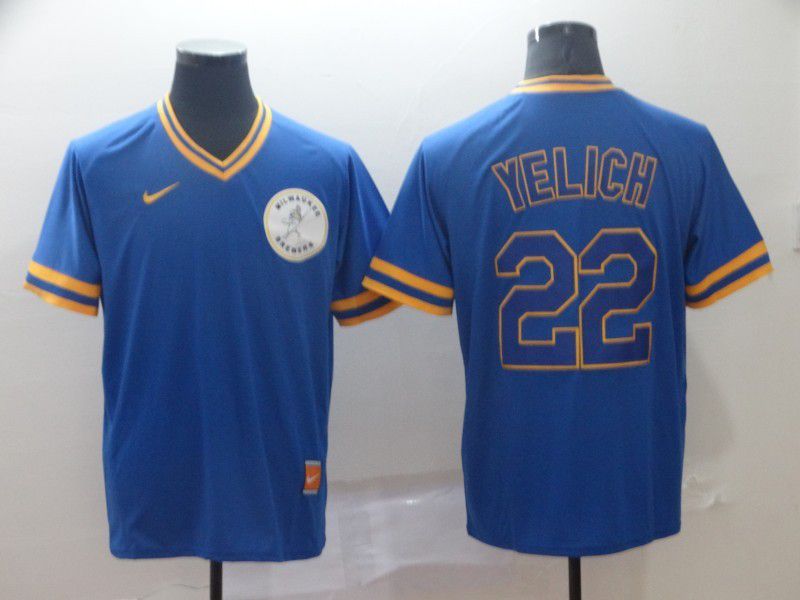 Men Milwaukee Brewers #22 Yelich Blue Game Nike MLB Jerseys